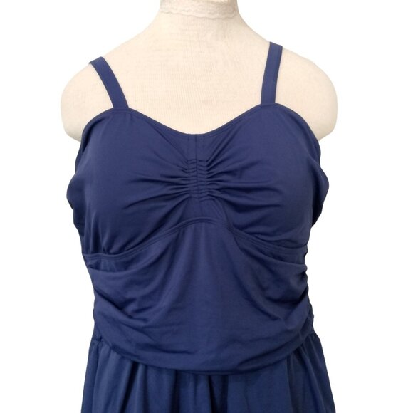 Denim & Co. Blue Ruching Swimdress Laser-Cut Hem Adjustable Straps Size 18W - Picture 3 of 9